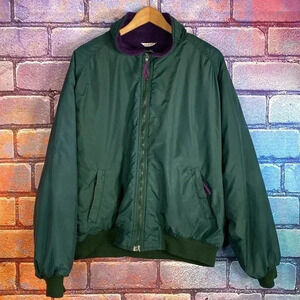 Whitefish Bay Jacket Vintage Mens Size Large Bomber Coat Lined Windbreaker Green